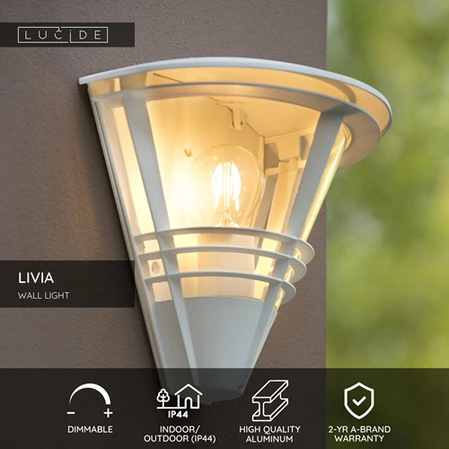 Lucide LIVIA - Wall light Indoor/Outdoor - 1xE27 - IP44 - White - USP